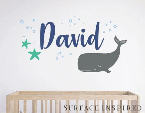 Whale Wall Decal With Personalized Name Sea World Whale Starfish Fish Water Kids Wall Decal Removable Wall Decals Stickers