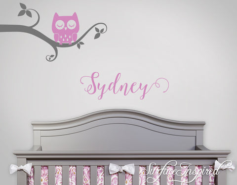 Wall Decal Nursery Tree Wall Decal For Kids With Personalized Name - Whimsical Owl Branch