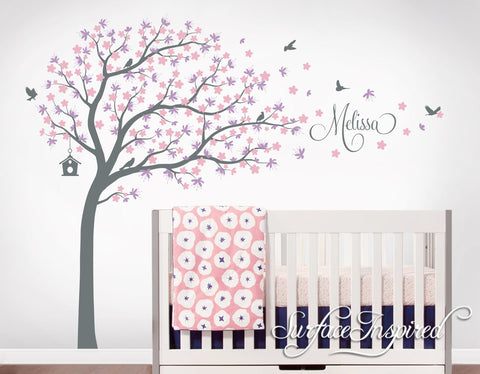 Nursery Wall Decals Stickers Large Cherry Blossom Tree with Personalized Name Wall Decal Melissa Style