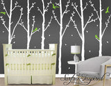Winter Tree Wall Decals with Flying Birds and Leaves