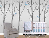 Winter Tree Wall Decals with Flying Birds and Leaves