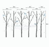 White Winter Tree Wall Decals with Flying Birds and Leaves